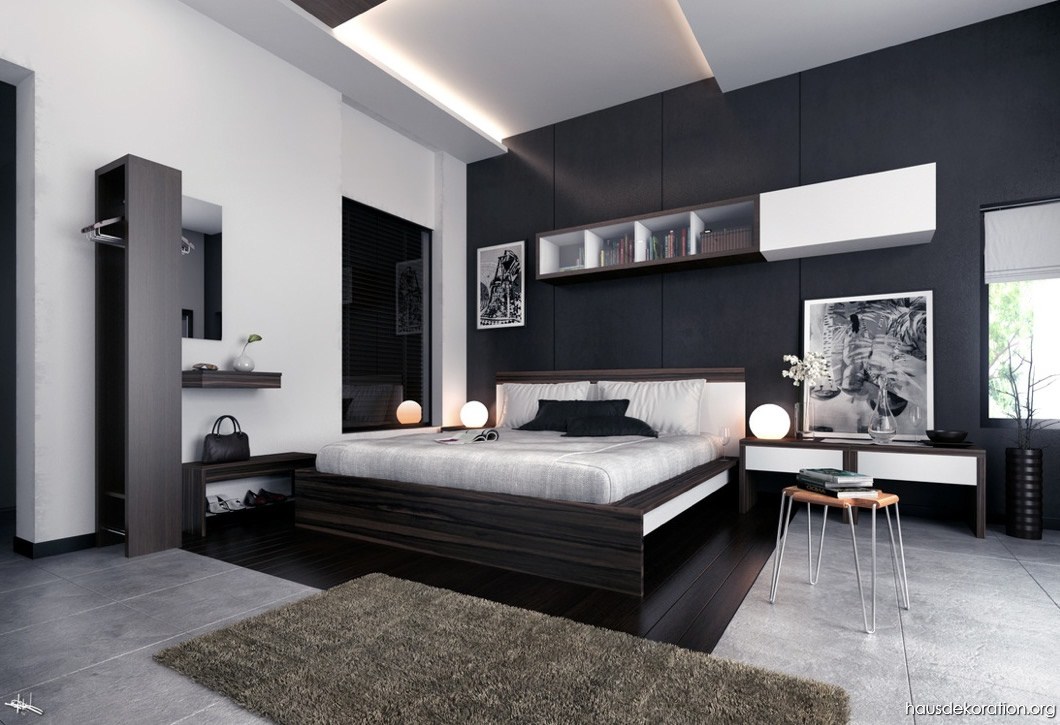 habitación con paredes de color gris